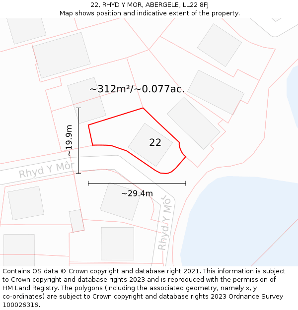 22, RHYD Y MOR, ABERGELE, LL22 8FJ: Plot and title map