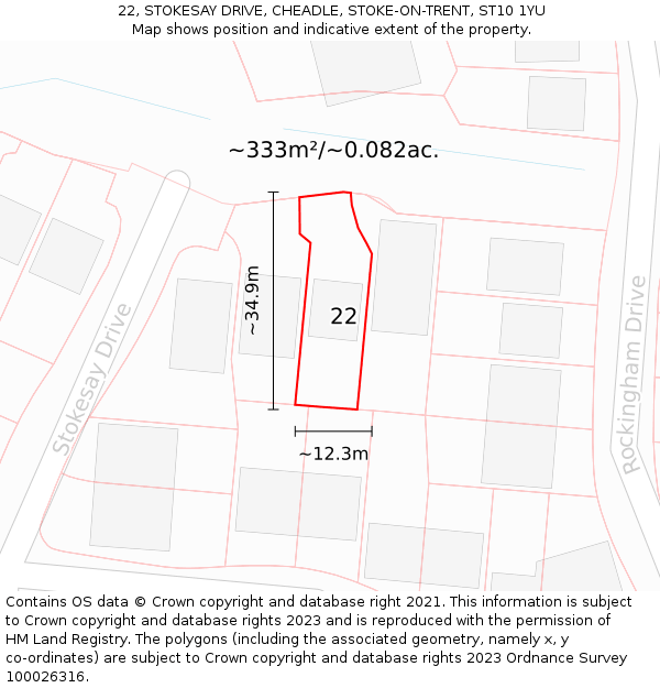 22, STOKESAY DRIVE, CHEADLE, STOKE-ON-TRENT, ST10 1YU: Plot and title map