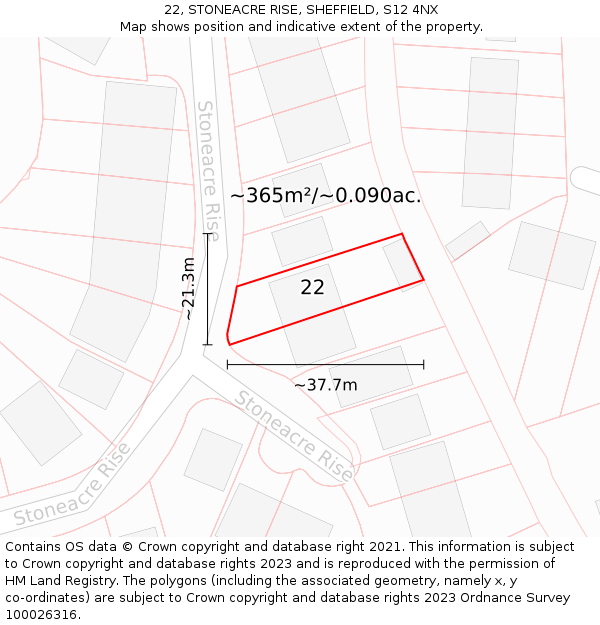 22, STONEACRE RISE, SHEFFIELD, S12 4NX: Plot and title map