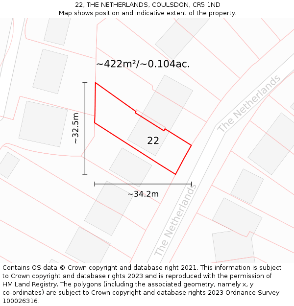 22, THE NETHERLANDS, COULSDON, CR5 1ND: Plot and title map