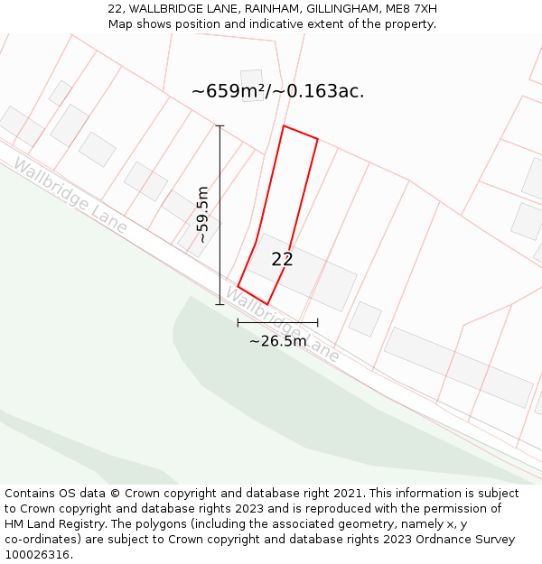 22, WALLBRIDGE LANE, RAINHAM, GILLINGHAM, ME8 7XH: Plot and title map