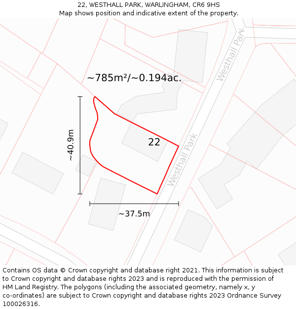 22, WESTHALL PARK, WARLINGHAM, CR6 9HS: Plot and title map