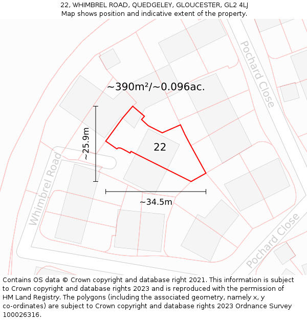 22, WHIMBREL ROAD, QUEDGELEY, GLOUCESTER, GL2 4LJ: Plot and title map