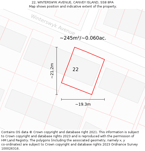 22, WINTERSWYK AVENUE, CANVEY ISLAND, SS8 8PA: Plot and title map