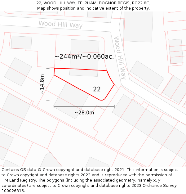 22, WOOD HILL WAY, FELPHAM, BOGNOR REGIS, PO22 8GJ: Plot and title map