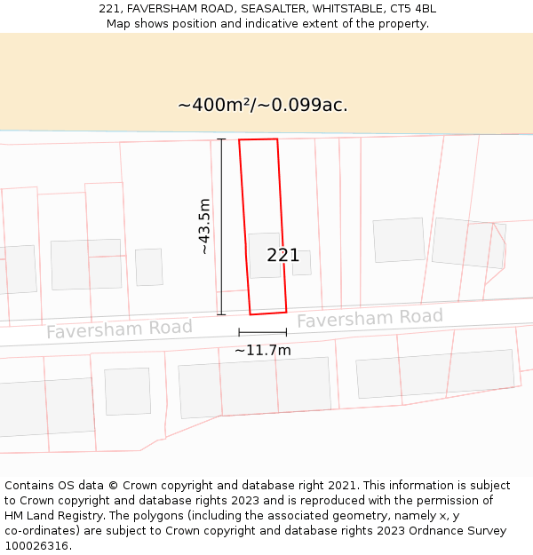 221, FAVERSHAM ROAD, SEASALTER, WHITSTABLE, CT5 4BL: Plot and title map