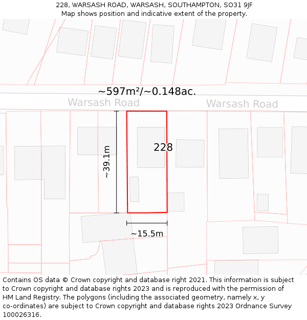 228, WARSASH ROAD, WARSASH, SOUTHAMPTON, SO31 9JF: Plot and title map