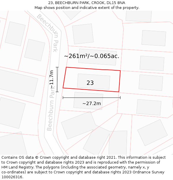 23, BEECHBURN PARK, CROOK, DL15 8NA: Plot and title map