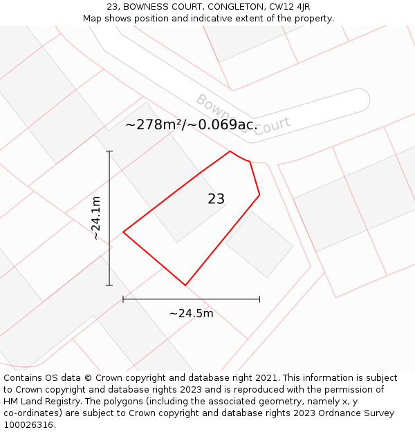 23, BOWNESS COURT, CONGLETON, CW12 4JR: Plot and title map