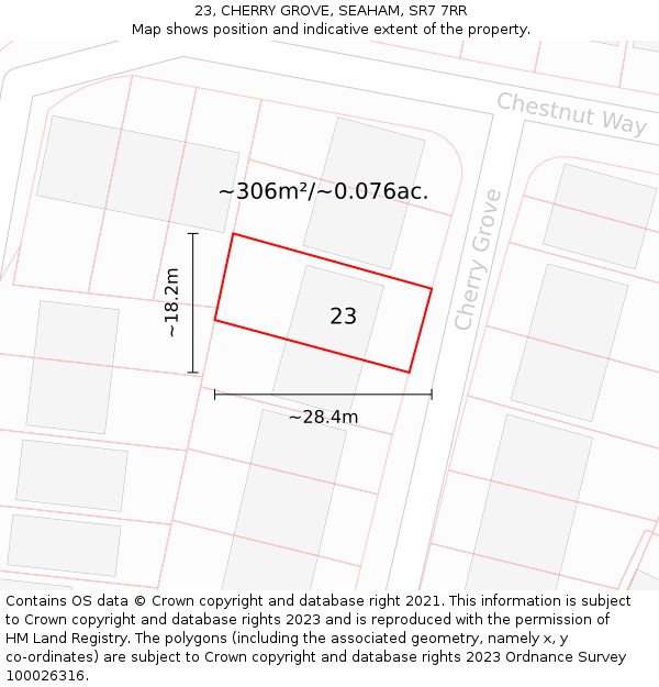 23, CHERRY GROVE, SEAHAM, SR7 7RR: Plot and title map