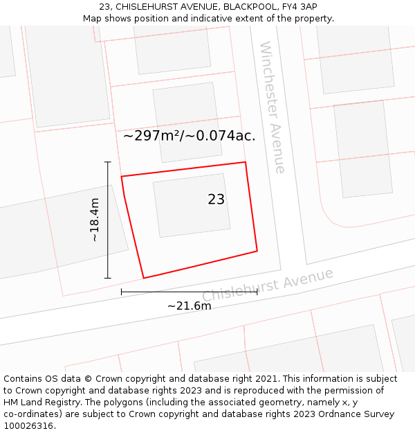 23, CHISLEHURST AVENUE, BLACKPOOL, FY4 3AP: Plot and title map