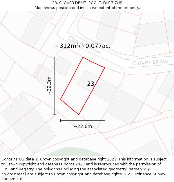 23, CLOVER DRIVE, POOLE, BH17 7US: Plot and title map