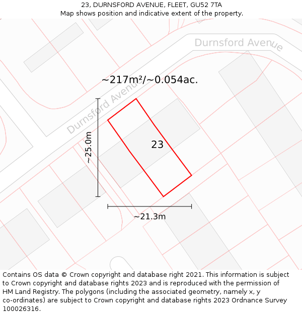 23, DURNSFORD AVENUE, FLEET, GU52 7TA: Plot and title map