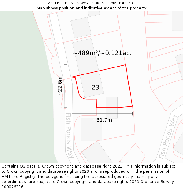 23, FISH PONDS WAY, BIRMINGHAM, B43 7BZ: Plot and title map