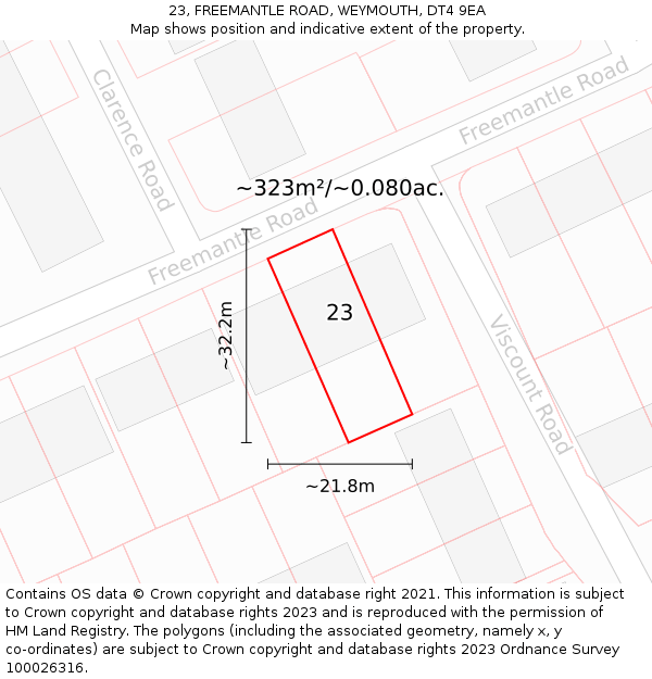 23, FREEMANTLE ROAD, WEYMOUTH, DT4 9EA: Plot and title map