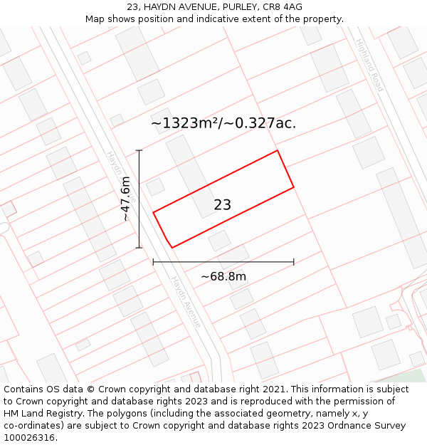 23, HAYDN AVENUE, PURLEY, CR8 4AG: Plot and title map