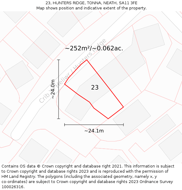 23, HUNTERS RIDGE, TONNA, NEATH, SA11 3FE: Plot and title map