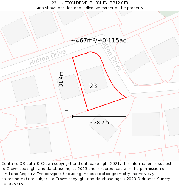 23, HUTTON DRIVE, BURNLEY, BB12 0TR: Plot and title map