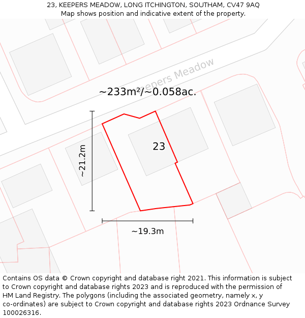 23, KEEPERS MEADOW, LONG ITCHINGTON, SOUTHAM, CV47 9AQ: Plot and title map