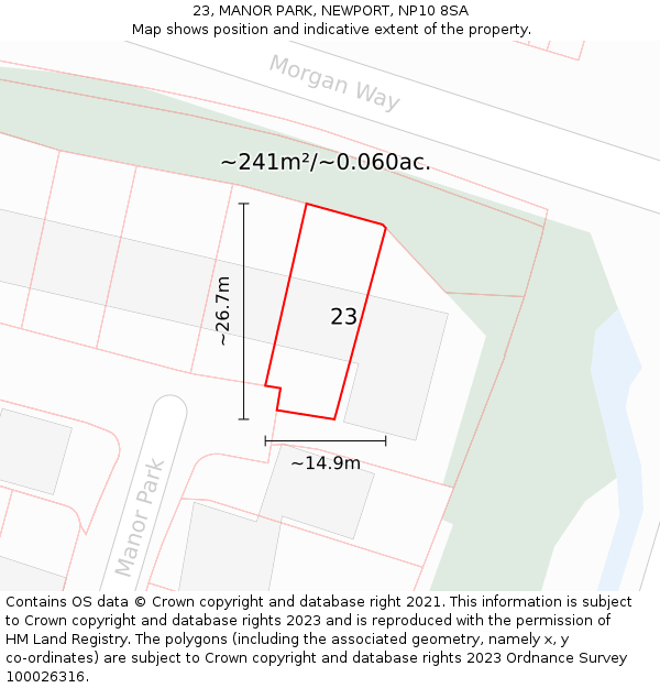 23, MANOR PARK, NEWPORT, NP10 8SA: Plot and title map