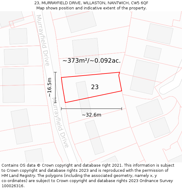 23, MURRAYFIELD DRIVE, WILLASTON, NANTWICH, CW5 6QF: Plot and title map