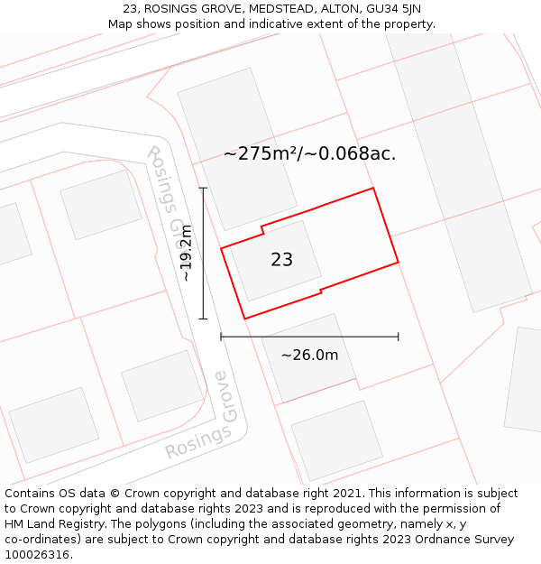 23, ROSINGS GROVE, MEDSTEAD, ALTON, GU34 5JN: Plot and title map