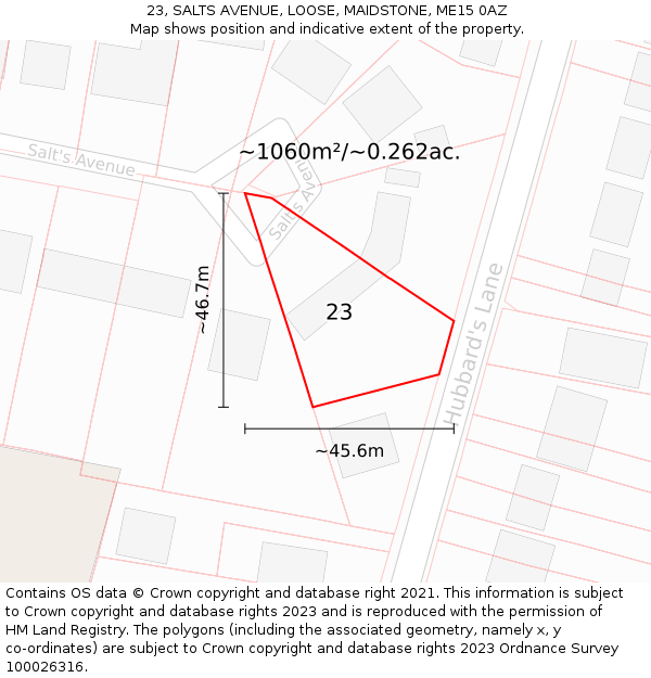 23, SALTS AVENUE, LOOSE, MAIDSTONE, ME15 0AZ: Plot and title map