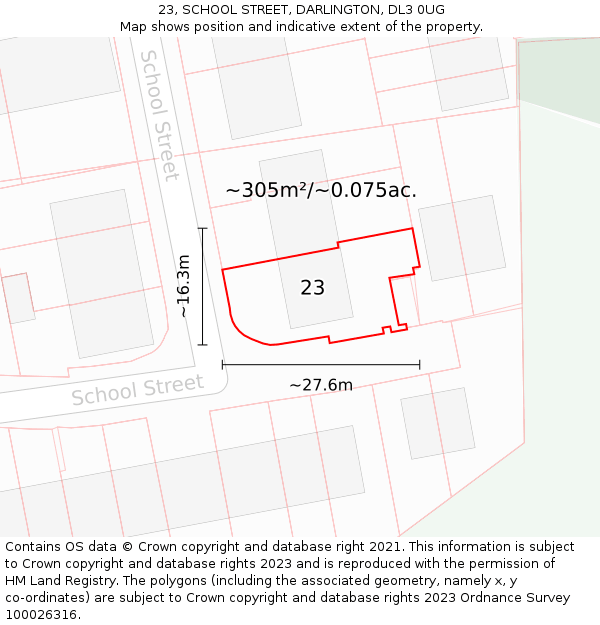 23, SCHOOL STREET, DARLINGTON, DL3 0UG: Plot and title map