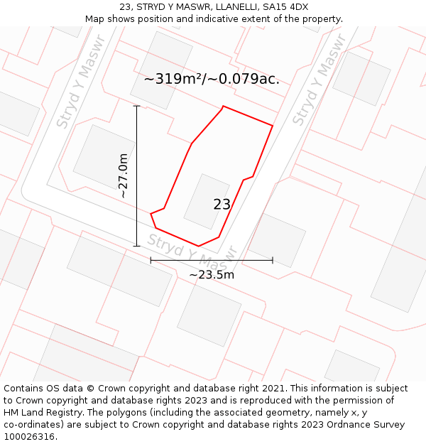 23, STRYD Y MASWR, LLANELLI, SA15 4DX: Plot and title map