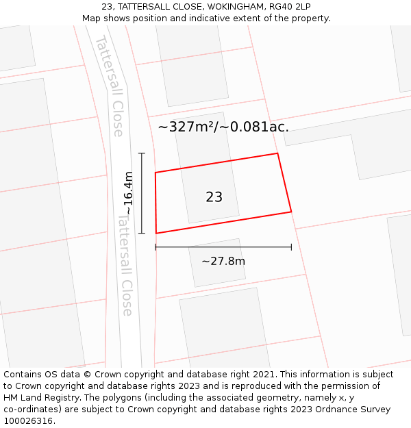 23, TATTERSALL CLOSE, WOKINGHAM, RG40 2LP: Plot and title map