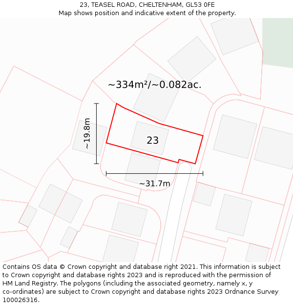 23, TEASEL ROAD, CHELTENHAM, GL53 0FE: Plot and title map