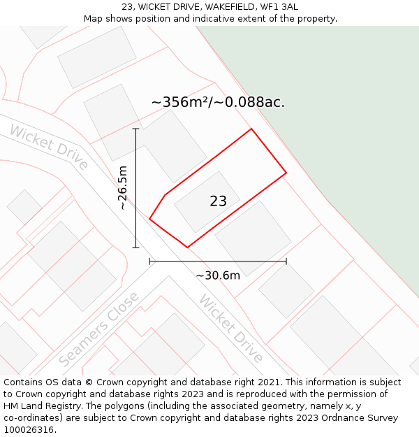 23, WICKET DRIVE, WAKEFIELD, WF1 3AL: Plot and title map