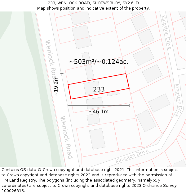 233, WENLOCK ROAD, SHREWSBURY, SY2 6LD: Plot and title map