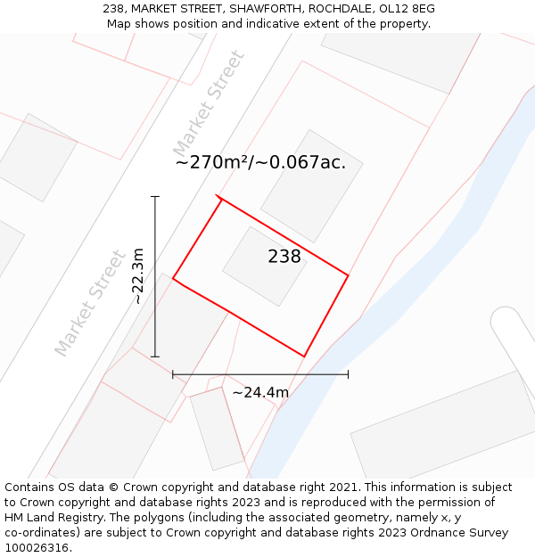 238, MARKET STREET, SHAWFORTH, ROCHDALE, OL12 8EG: Plot and title map