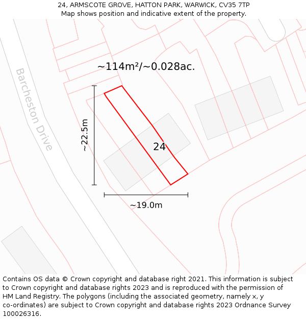 24, ARMSCOTE GROVE, HATTON PARK, WARWICK, CV35 7TP: Plot and title map