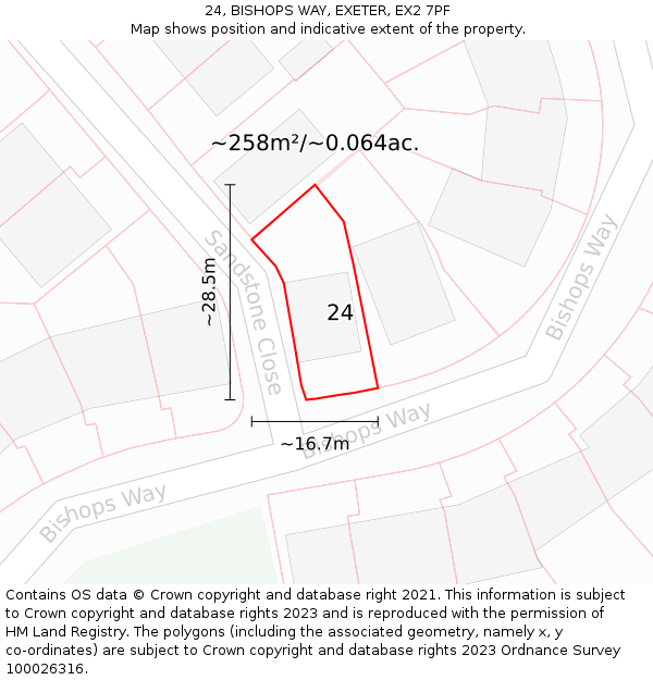 24, BISHOPS WAY, EXETER, EX2 7PF: Plot and title map