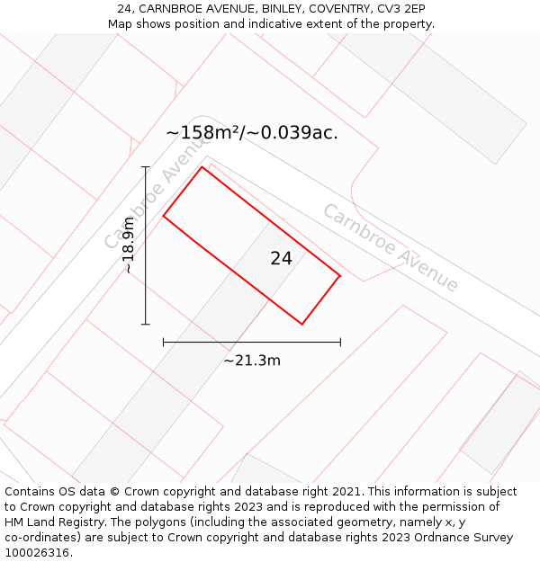 24, CARNBROE AVENUE, BINLEY, COVENTRY, CV3 2EP: Plot and title map