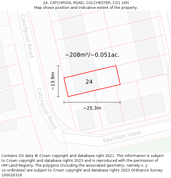 24, CATCHPOOL ROAD, COLCHESTER, CO1 1XN: Plot and title map