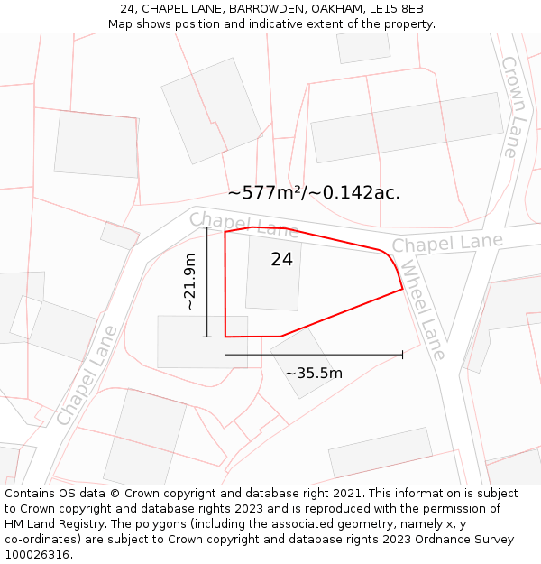 24, CHAPEL LANE, BARROWDEN, OAKHAM, LE15 8EB: Plot and title map