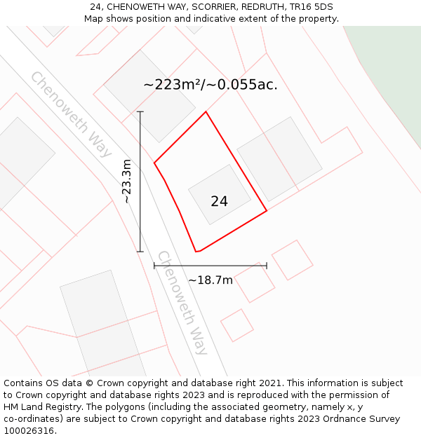 24, CHENOWETH WAY, SCORRIER, REDRUTH, TR16 5DS: Plot and title map