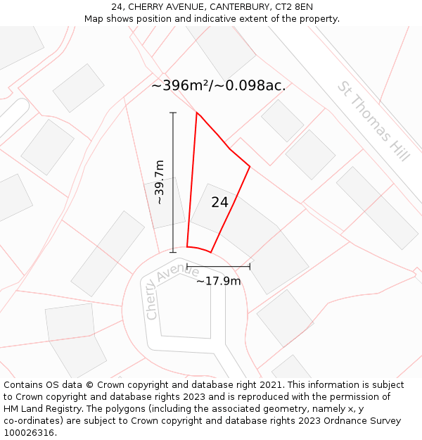 24, CHERRY AVENUE, CANTERBURY, CT2 8EN: Plot and title map