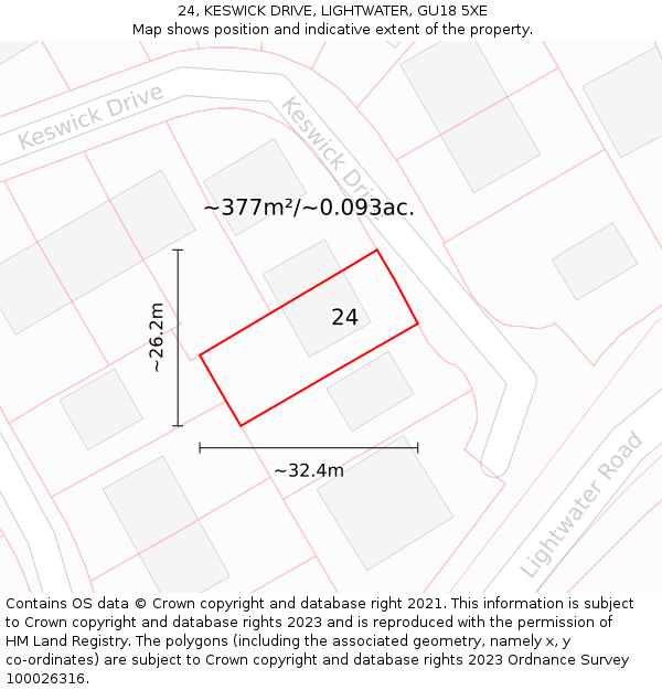 24, KESWICK DRIVE, LIGHTWATER, GU18 5XE: Plot and title map