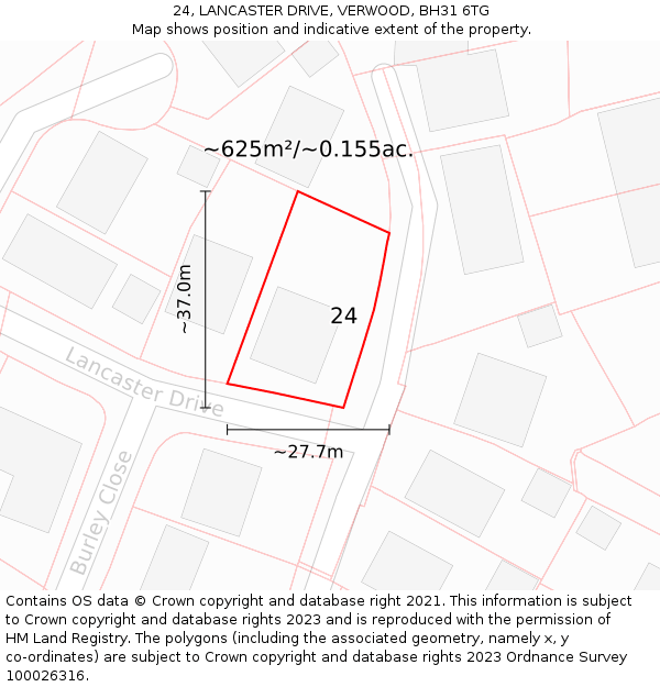 24, LANCASTER DRIVE, VERWOOD, BH31 6TG: Plot and title map