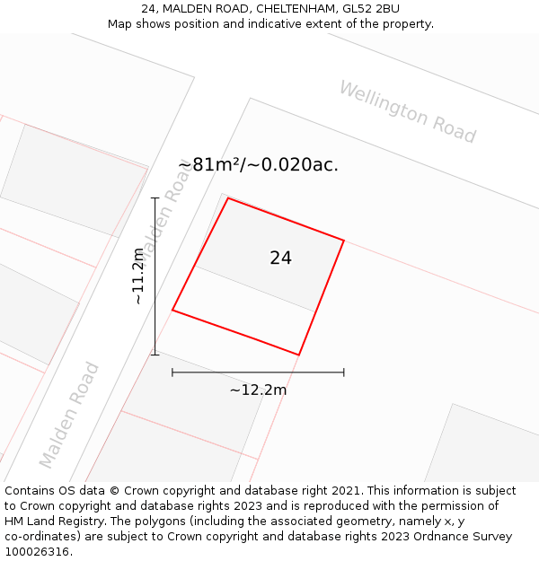 24, MALDEN ROAD, CHELTENHAM, GL52 2BU: Plot and title map