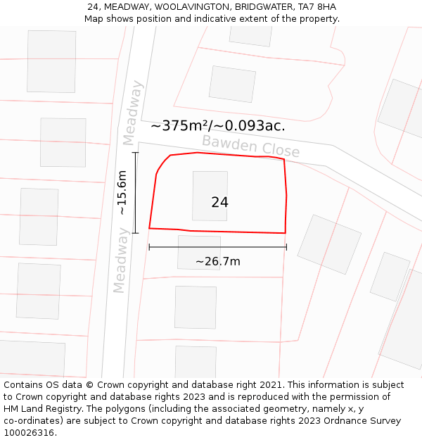 24, MEADWAY, WOOLAVINGTON, BRIDGWATER, TA7 8HA: Plot and title map