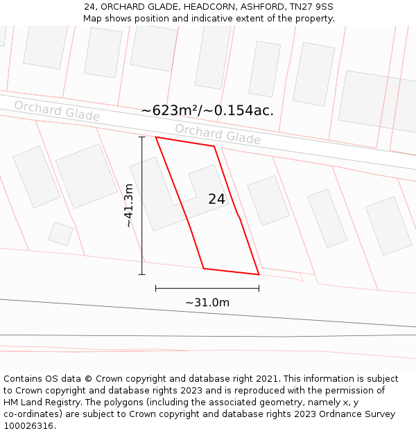 24, ORCHARD GLADE, HEADCORN, ASHFORD, TN27 9SS: Plot and title map