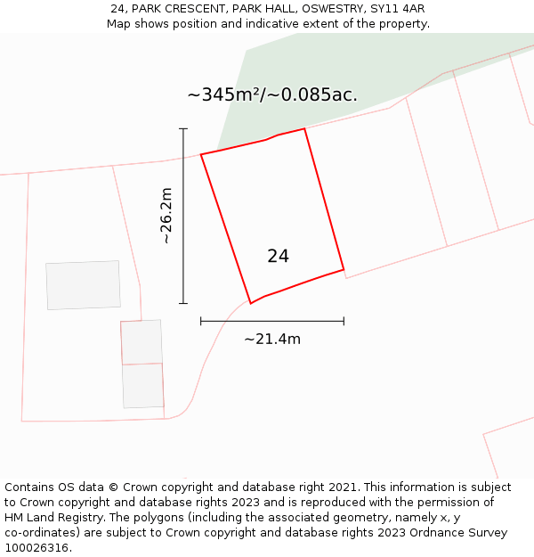 24, PARK CRESCENT, PARK HALL, OSWESTRY, SY11 4AR: Plot and title map