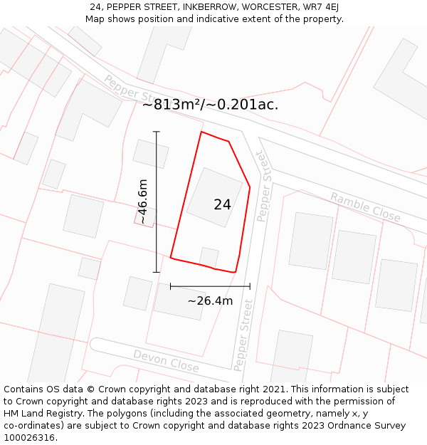 24, PEPPER STREET, INKBERROW, WORCESTER, WR7 4EJ: Plot and title map