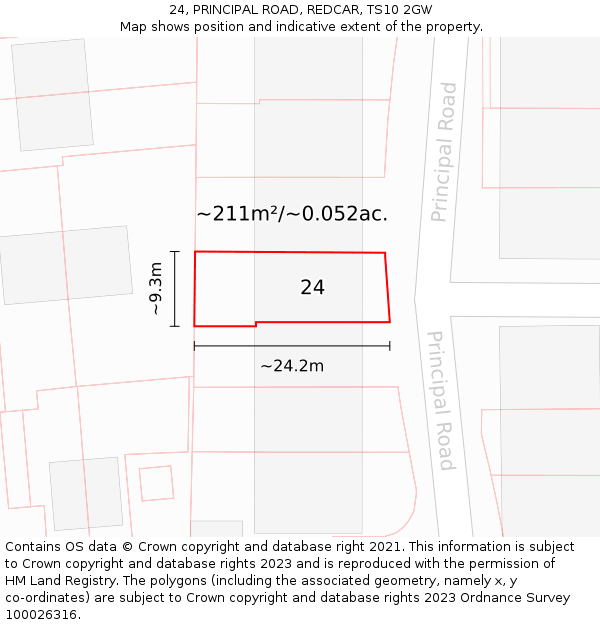 24, PRINCIPAL ROAD, REDCAR, TS10 2GW: Plot and title map