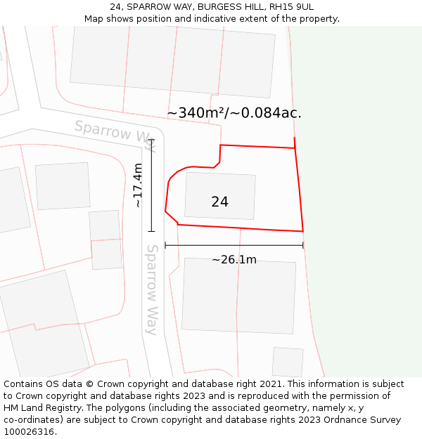 24, SPARROW WAY, BURGESS HILL, RH15 9UL: Plot and title map